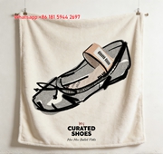 Miu Miu Black and Beige Ballet Flat Illustration Print Flannel Throw Blanket IMG_0391